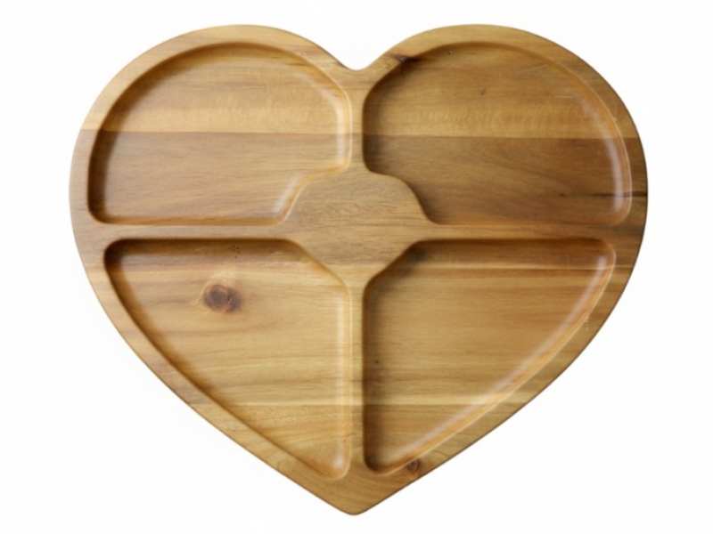 Acacia wood heart-shaped serving platter